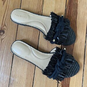 Talbots Black Fringe Slip-On Sandals